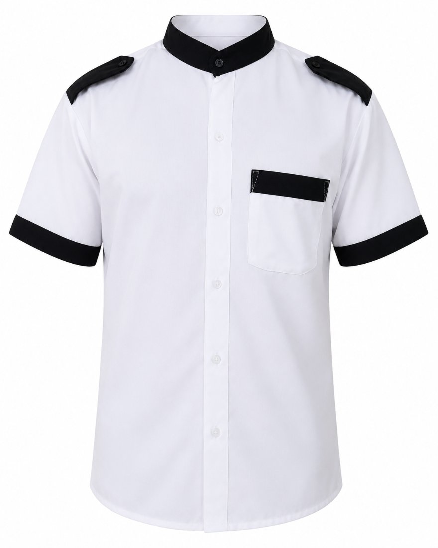 Camisa de servicio blanca con vivos negros y charreteras